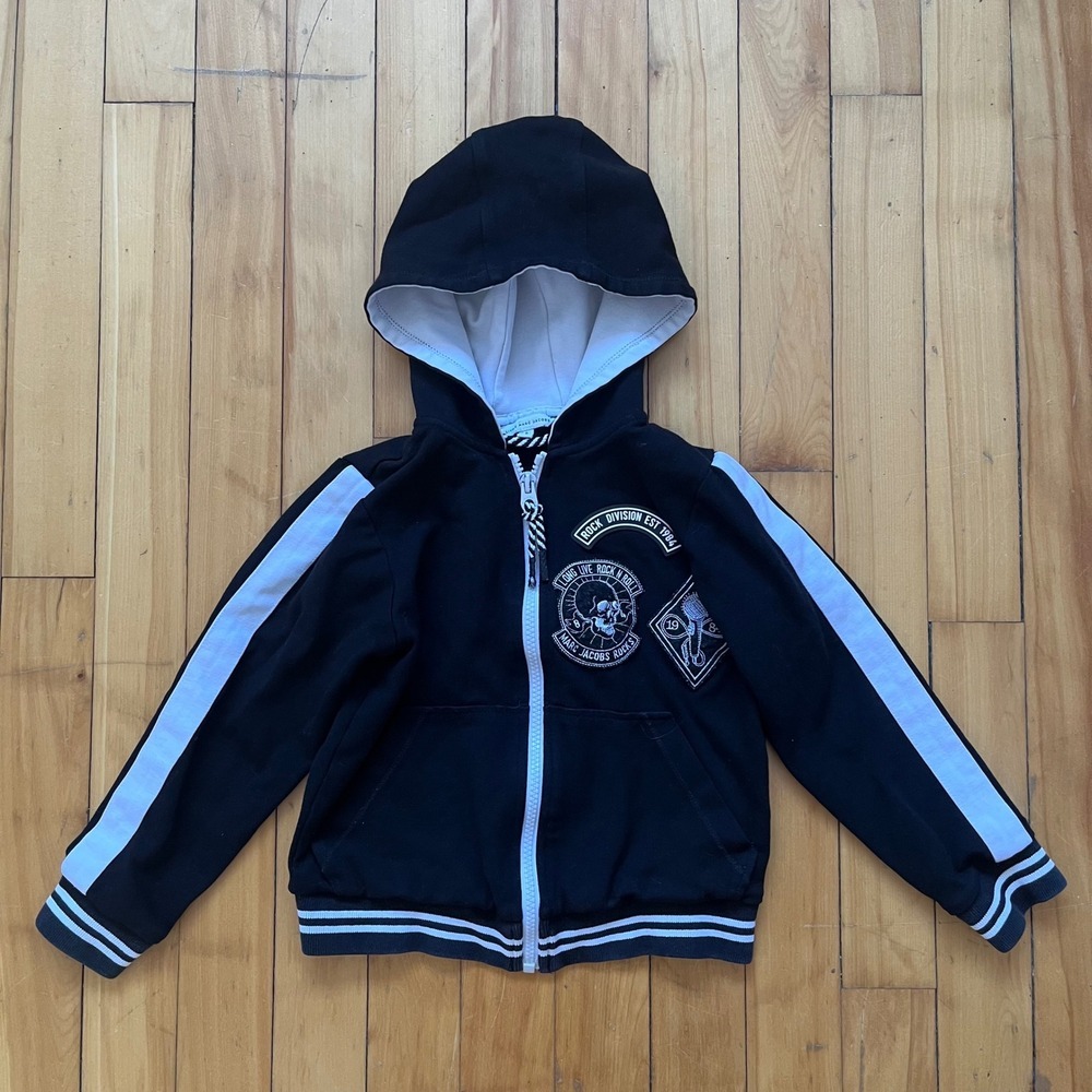 Little Marc Jacobs Boys Size 6 Black Rock Division Zip Up Hoodie Skull Patch